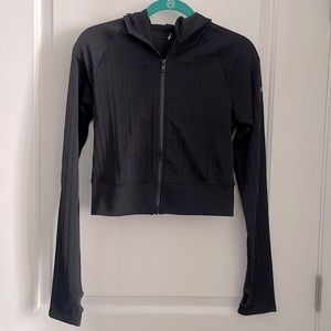 Alo Black Cropped Zip Up Hoodie